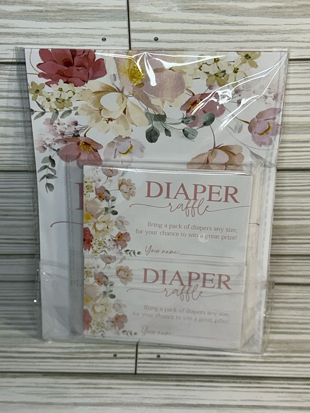 Floral Diaper Raffle Cards And Standing Sign For Baby Shower Or Diaper Party